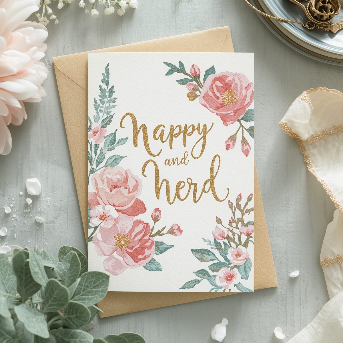 Minimal Luxe - handgemaakte kaart met goudfolie typografie