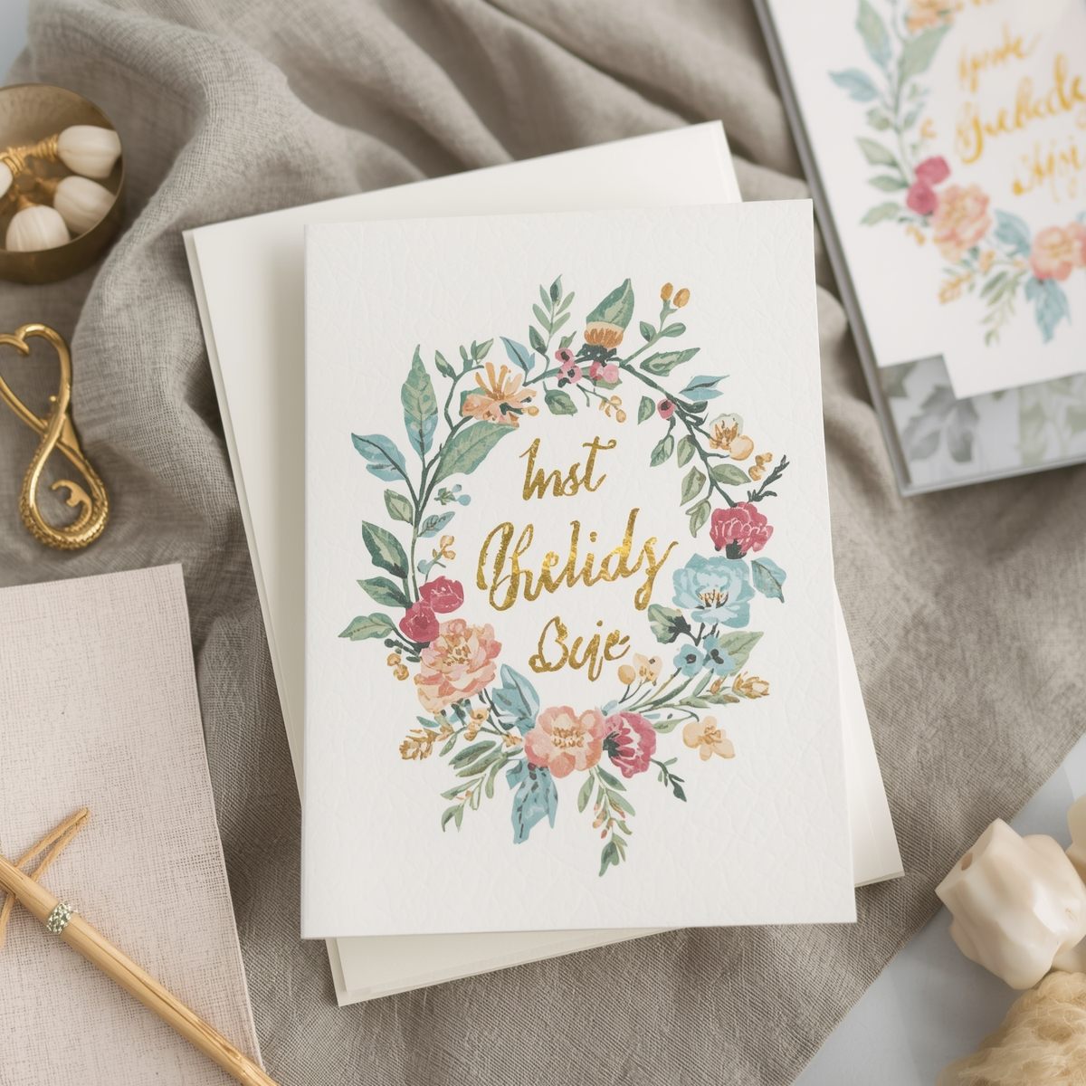 Handgemaakte kaart met bloemmotieven en gouden details